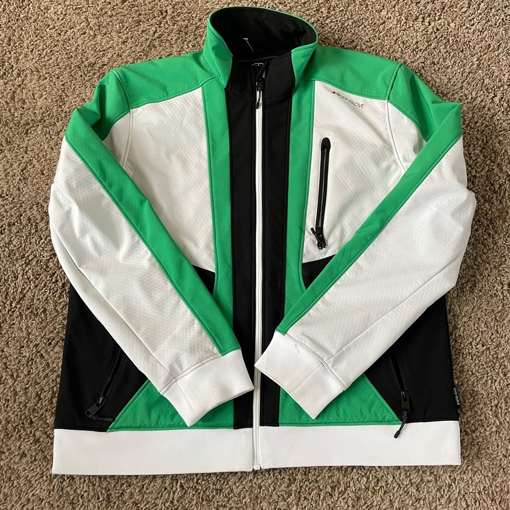 Green and white body glove jacket